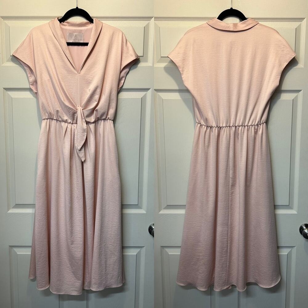 Gal Meets Glam Margie Dress Blush Short Sleeve Midi Silky Feel Womens Size 10 - Picture 3 of 7